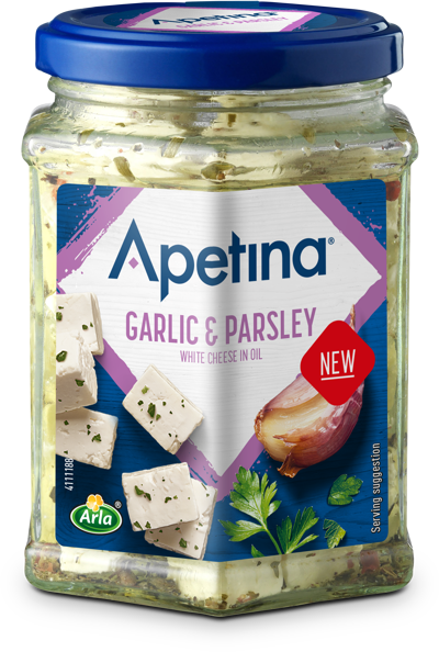 Apetina white cheese cubes in oil garlic & parsley