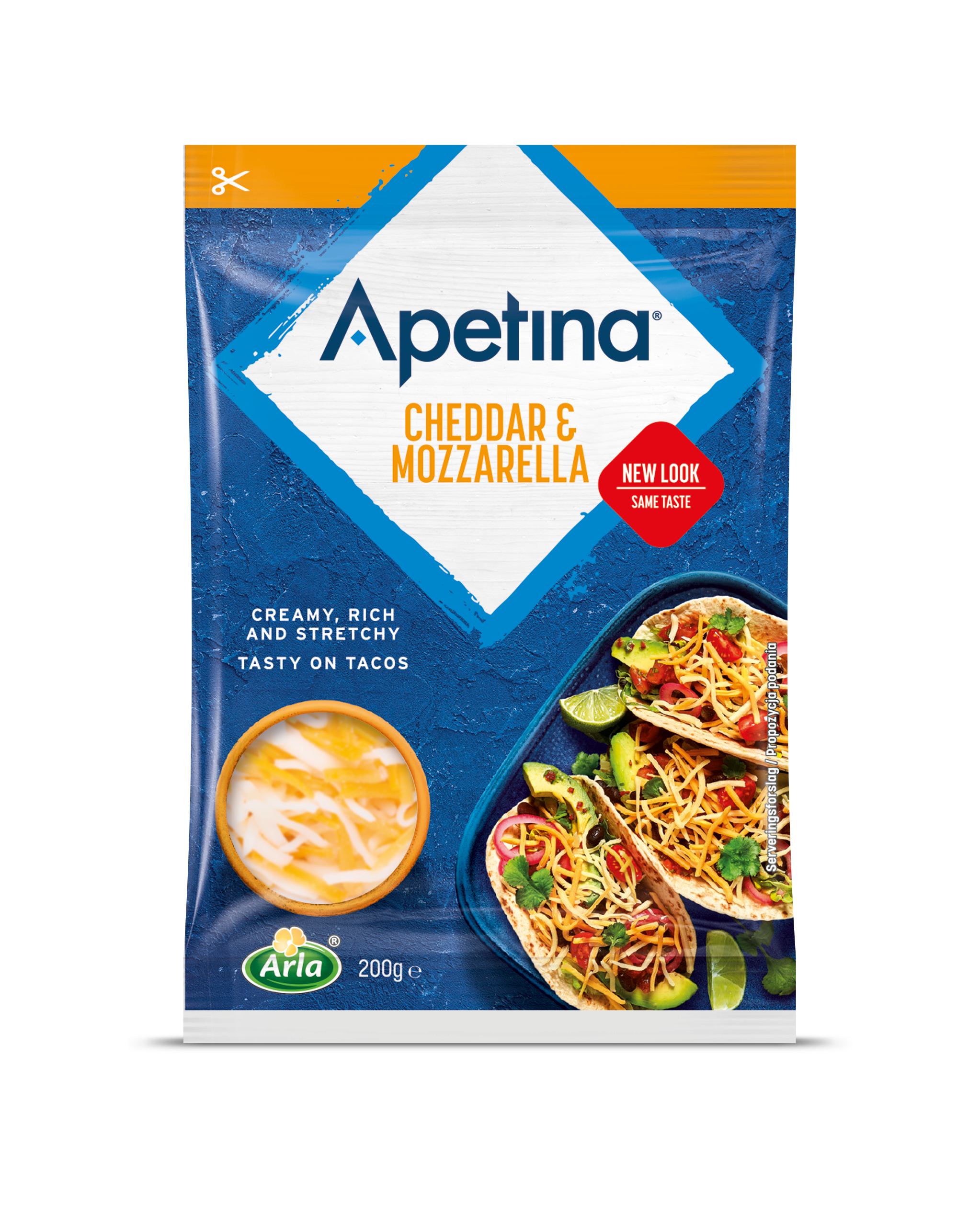 Apetina® Cheddar & Mozzarella revet 200g